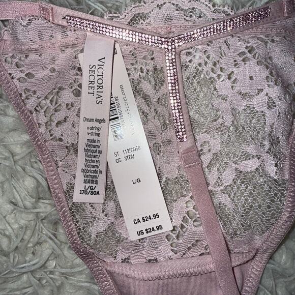 Victoria’s Secret Dream Angels Pink Lace And Rhinestone G-string Sz Large NWT - Picture 3 of 5